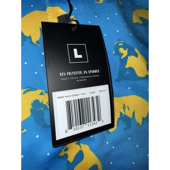 Waggle NWT Mens Blue Yellow Bears Performance Short Sleeve‎ Polo Golf Size L - Picture 6 of 7